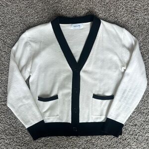 Soft Women's Cream and Black Cardigan Sweater